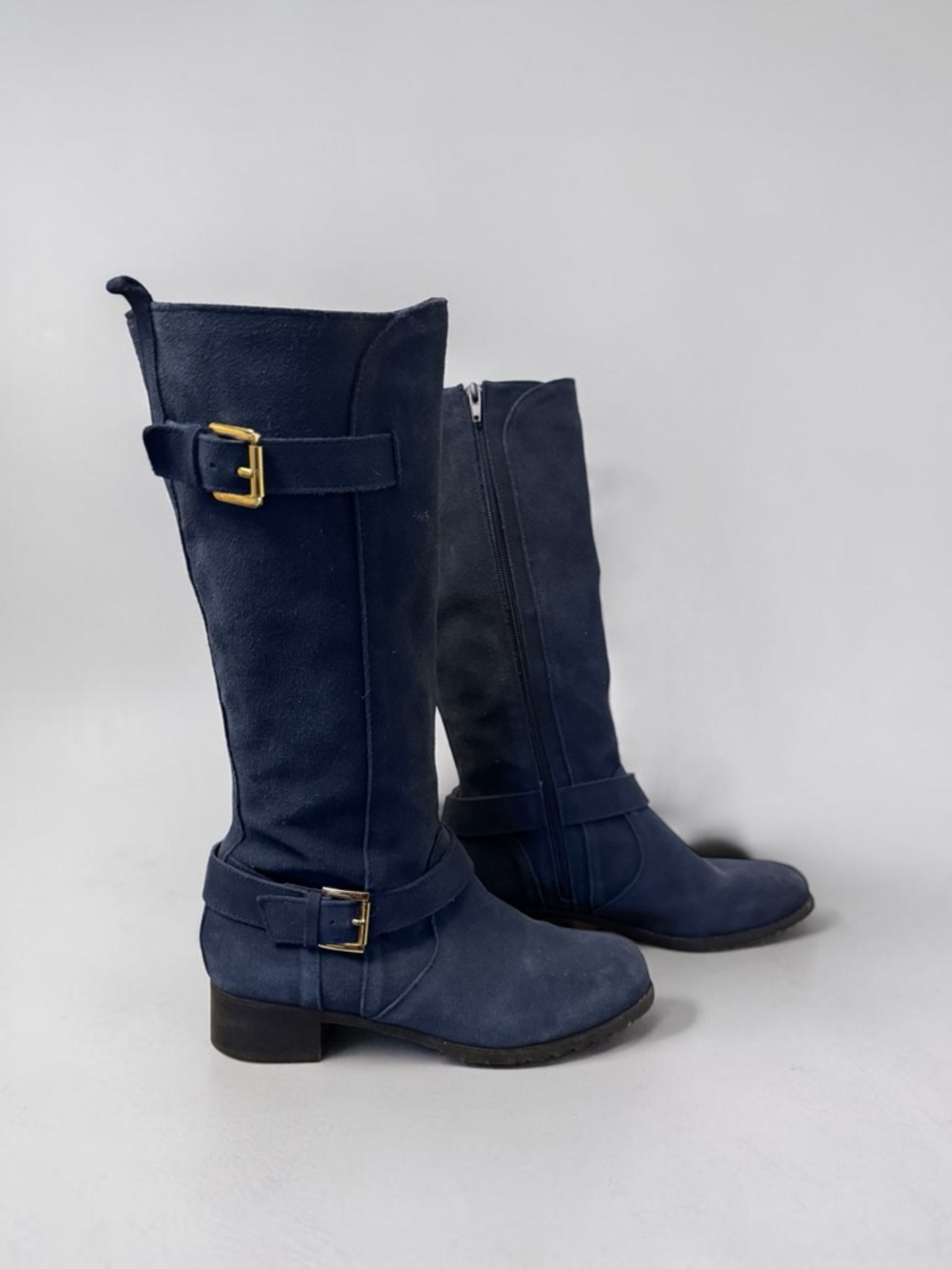 Gorgeous Blue Suede Moto Riding Boots